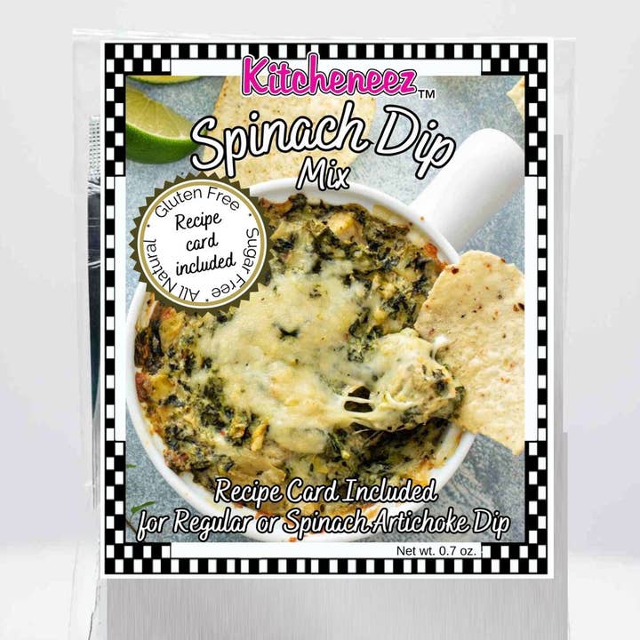Spinach dip mix (with bonus recipe Spinach Artichoke dip) for wholesale by Kitcheneez Mixes & More!