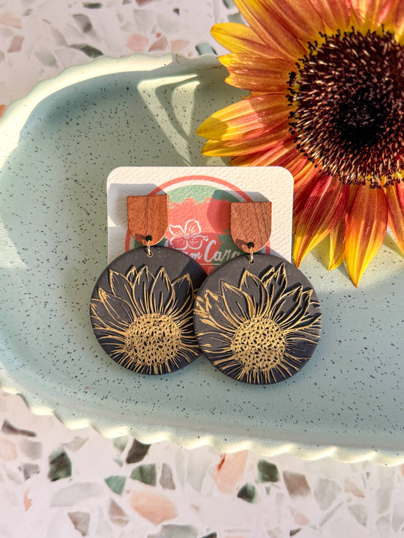 Anam Cara Clay Goods - Wholesale Dangle Earrings - Sunflower Edge Drops Polymer Clay Earrings11