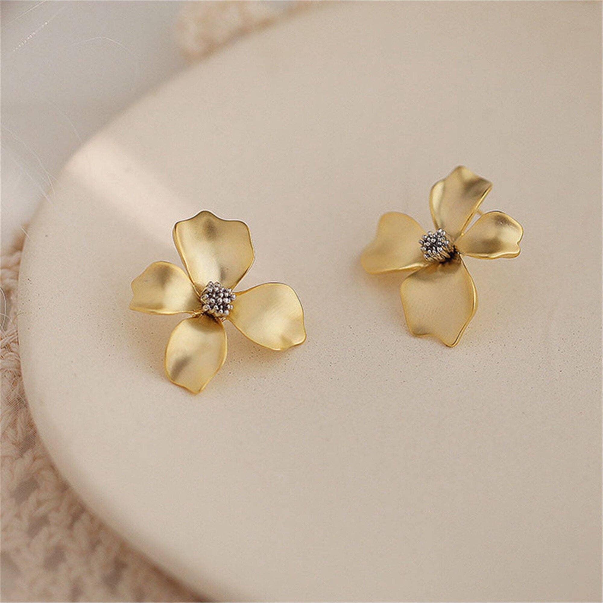 Perimade & Co. LLC - Wholesale Stud/Post Earrings - Gold Flower Petal Silver Post Stud Earrings in Solid Copper3