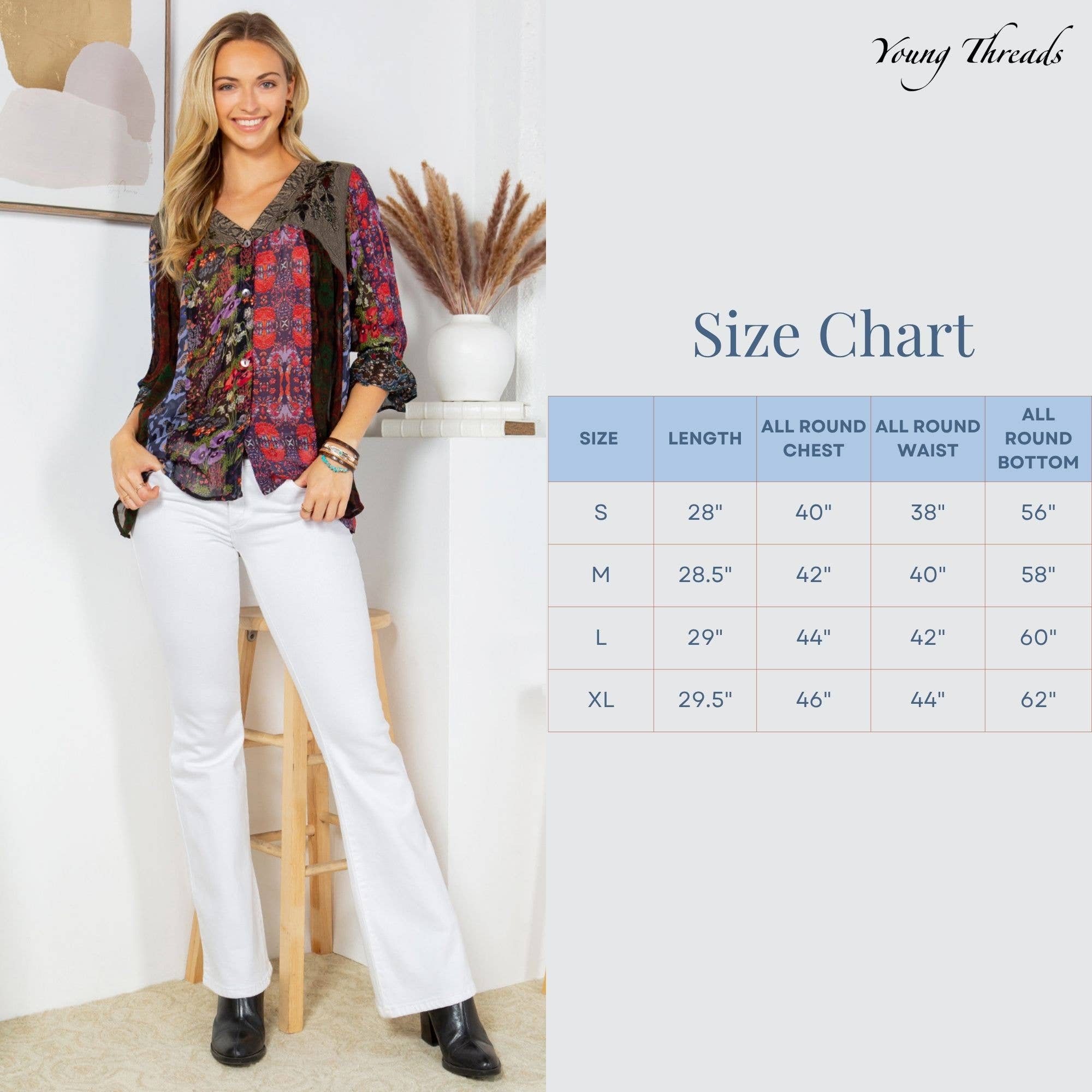 Young Threads - Wholesale Button Down Shirt - Women's - Boho Delight: Overdyed Rayon V-Neck Top8