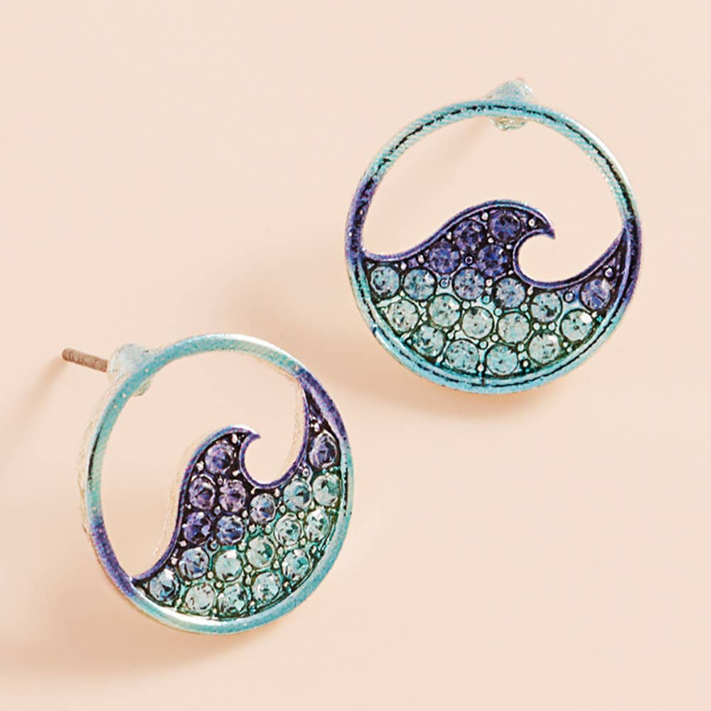 Sensibling Corp. - Wholesale Dangle Earrings - Stone Paved Colored Metal Wave Stud Earrings
2