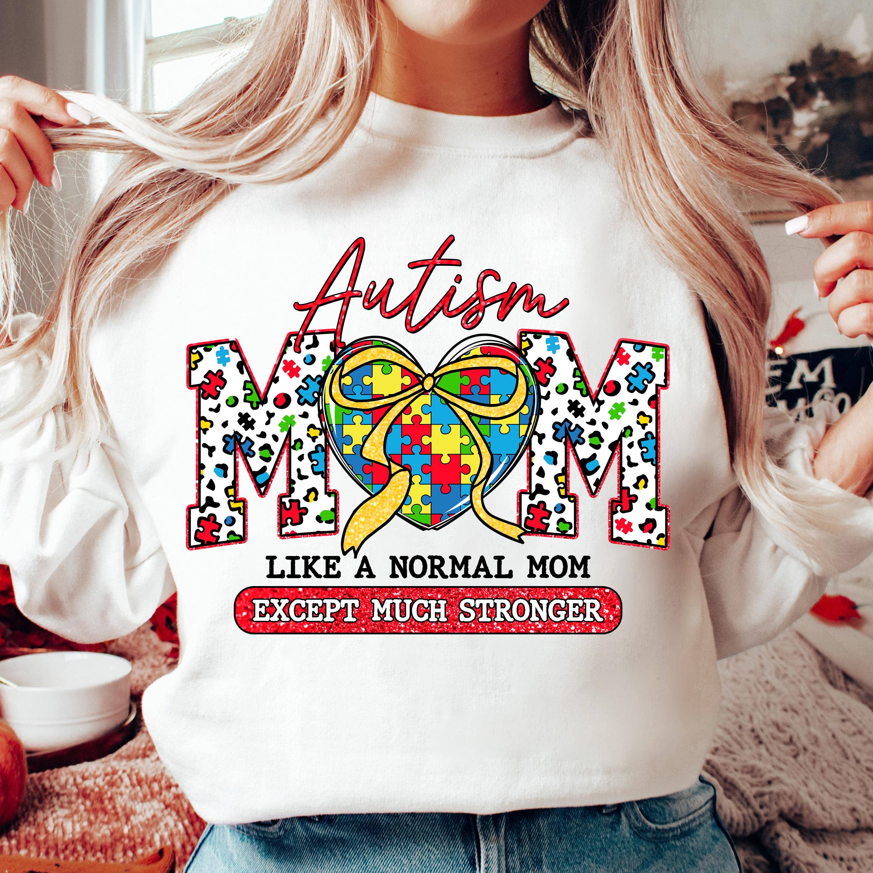 NVC Ecommerce LLC – Engroshandel Grafisk Sweatshirt - Dame – Retro Autisme Mor T-shirt, Autisme Hjerte Sweatshirt, Autisme Mama5