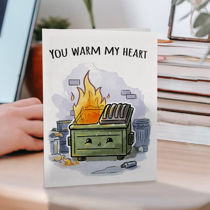 Aaron Millard Illustration - Wholesale Birthday Card - "Trashfire" - Dumpster Fire Meme Birthday Card Valentine1