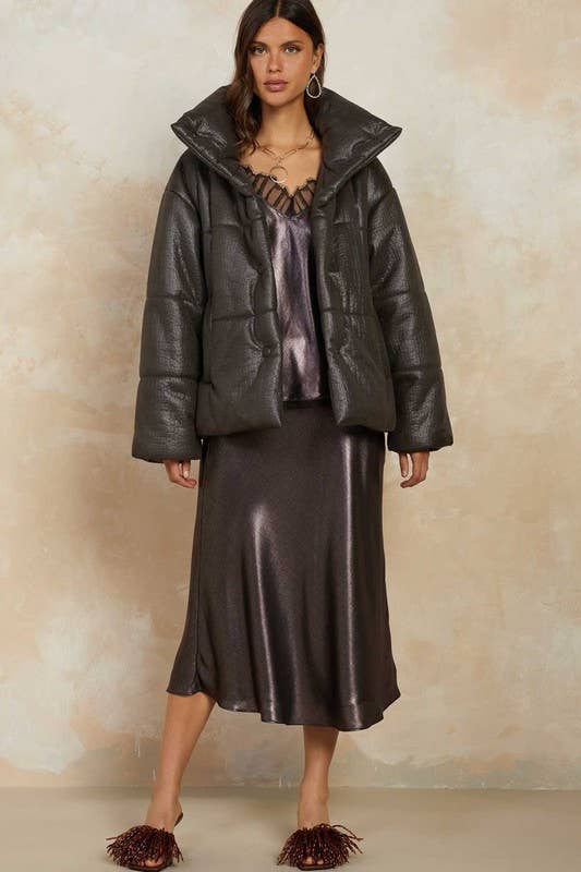 Donker asbruin Hoogsluitende Donsjas voor groothandel op Faire1