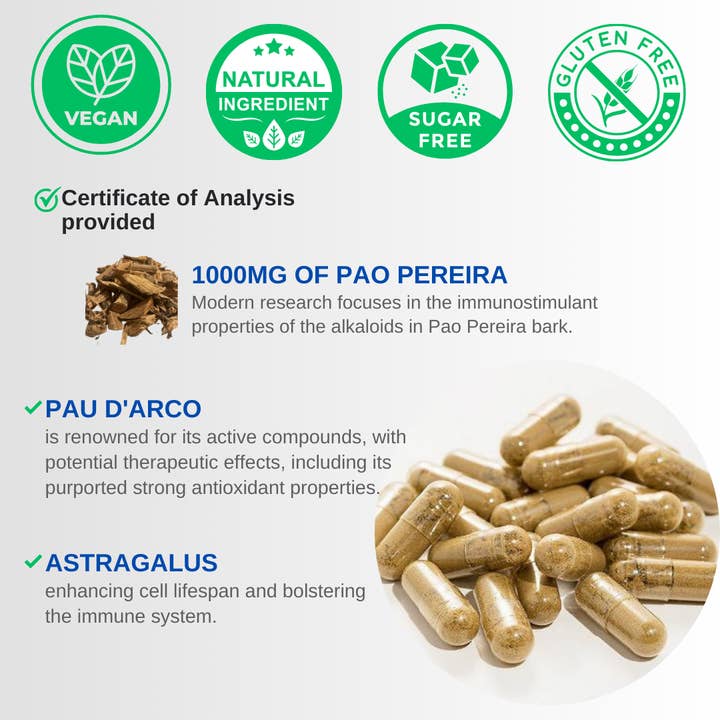 VINATURA SUPPLEMENTS - Wholesale Oral Supplement/Vitamin - Pao Pereira Pau D’Arco Astragalus 1300mg