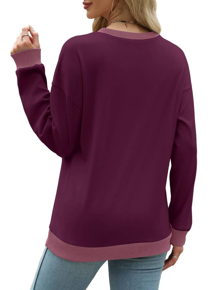 Suhkasana - Wholesale Sweatshirt - Dames - Aanpasbare Colorblock Crewneck Casual Pullover Sweatshirt13