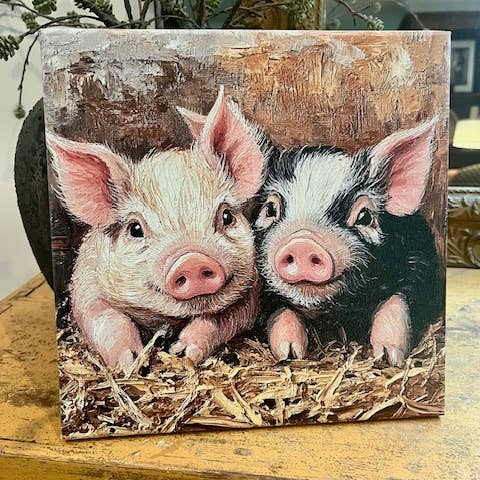 Pig canvas art print, farm animal art for children's room for wholesale by Rustic Nester