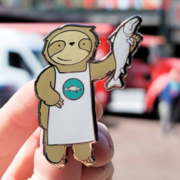 Fish Monger Sloth Enamel Pin for wholesale by La Ru