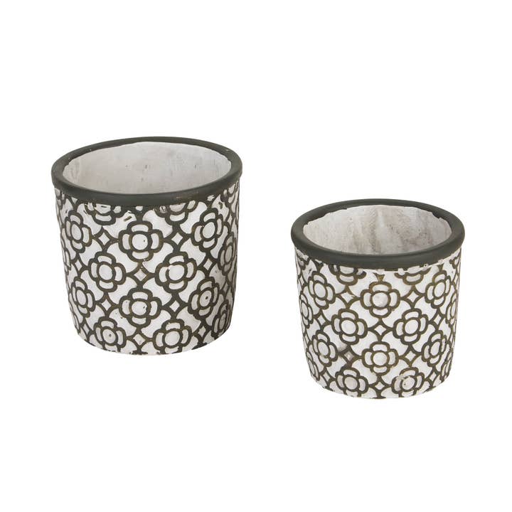 Dark Gray Lattice Cement Flower Pot Set of 2 for wholesale by Design Imports