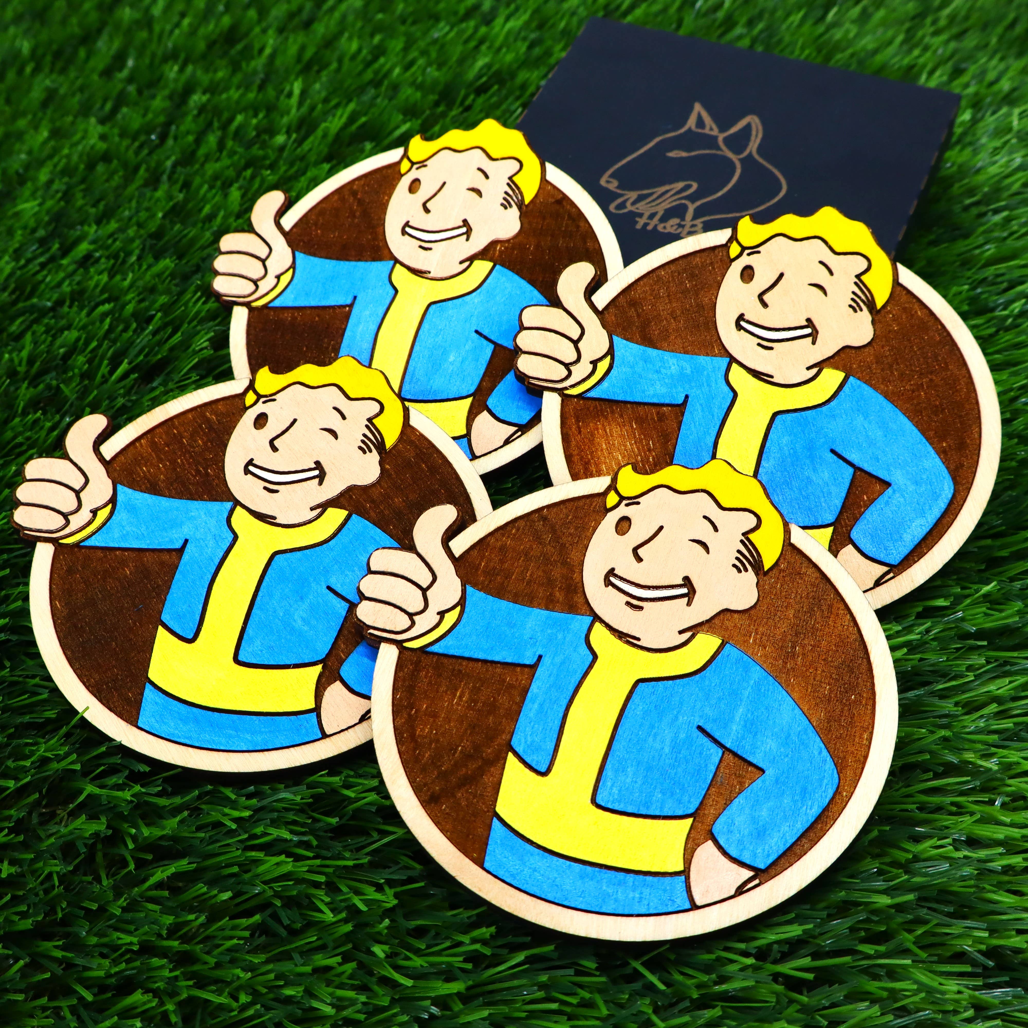 Herbs&Belles – Base de copos por atacado – Porta-copos de Madeira Fallout, Vault Boy Louco, Presente Geek Decoração de Casa10