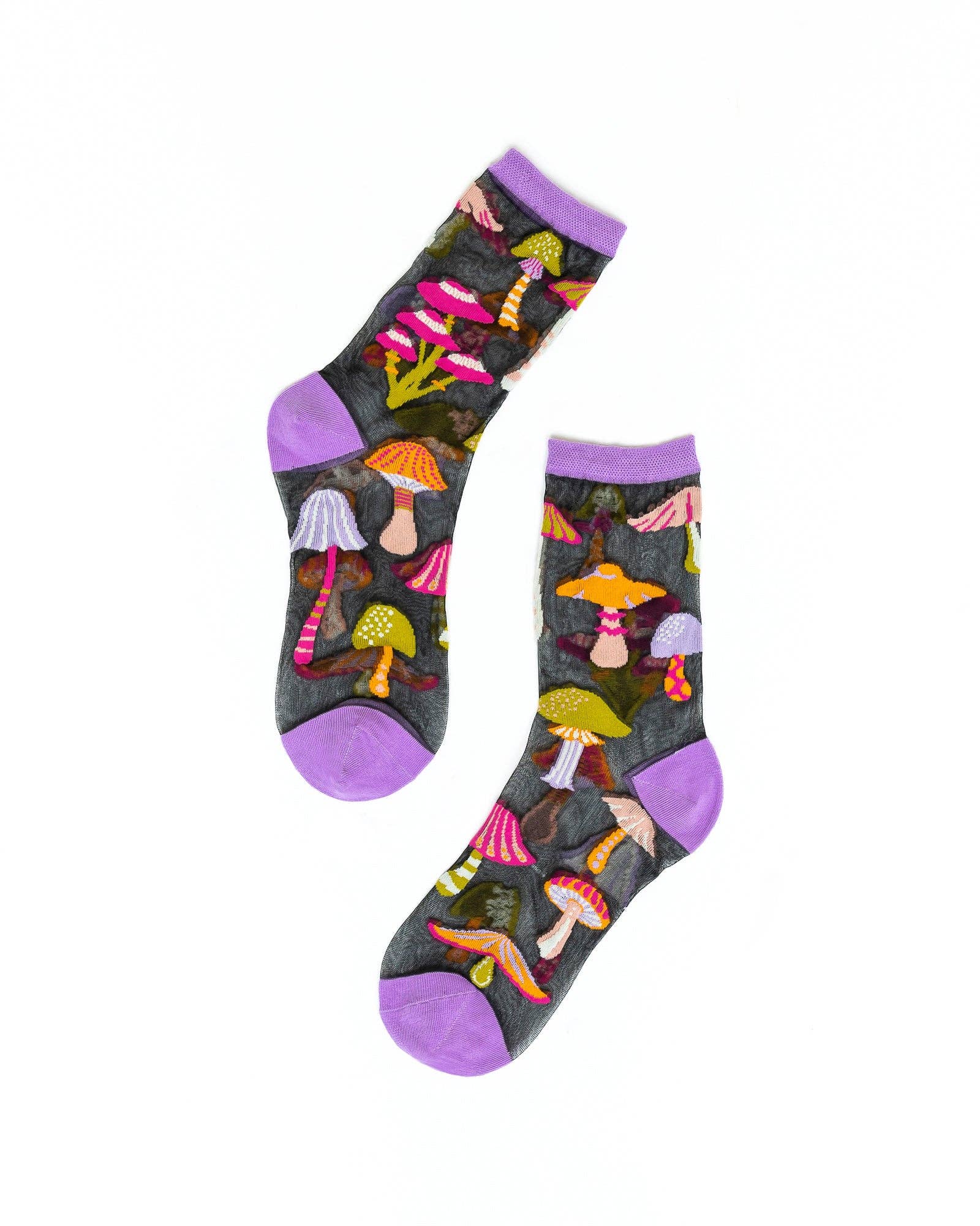 Sock Candy - Wholesale Socks - Women's - Magic Mushrooms Black Sheer Crew Sock1