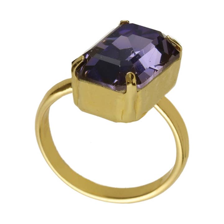 Justerbar ring Balans rektangel lila kristall i silver för wholesale av Victoria Cruz