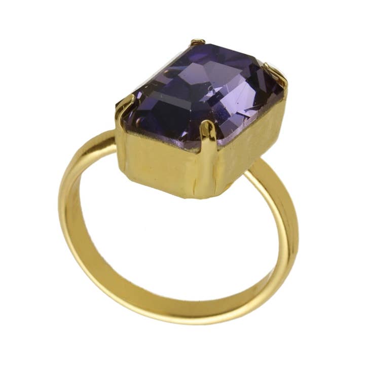 Adjustable Ring Balance Rectangle Purple Crystal in Silver for wholesale by Victoria Cruz