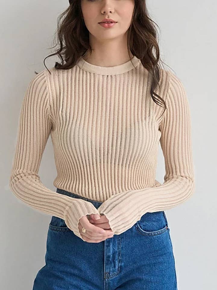 Round Neck See Through Knit Top DPT2712 for wholesale by Dipped Shop