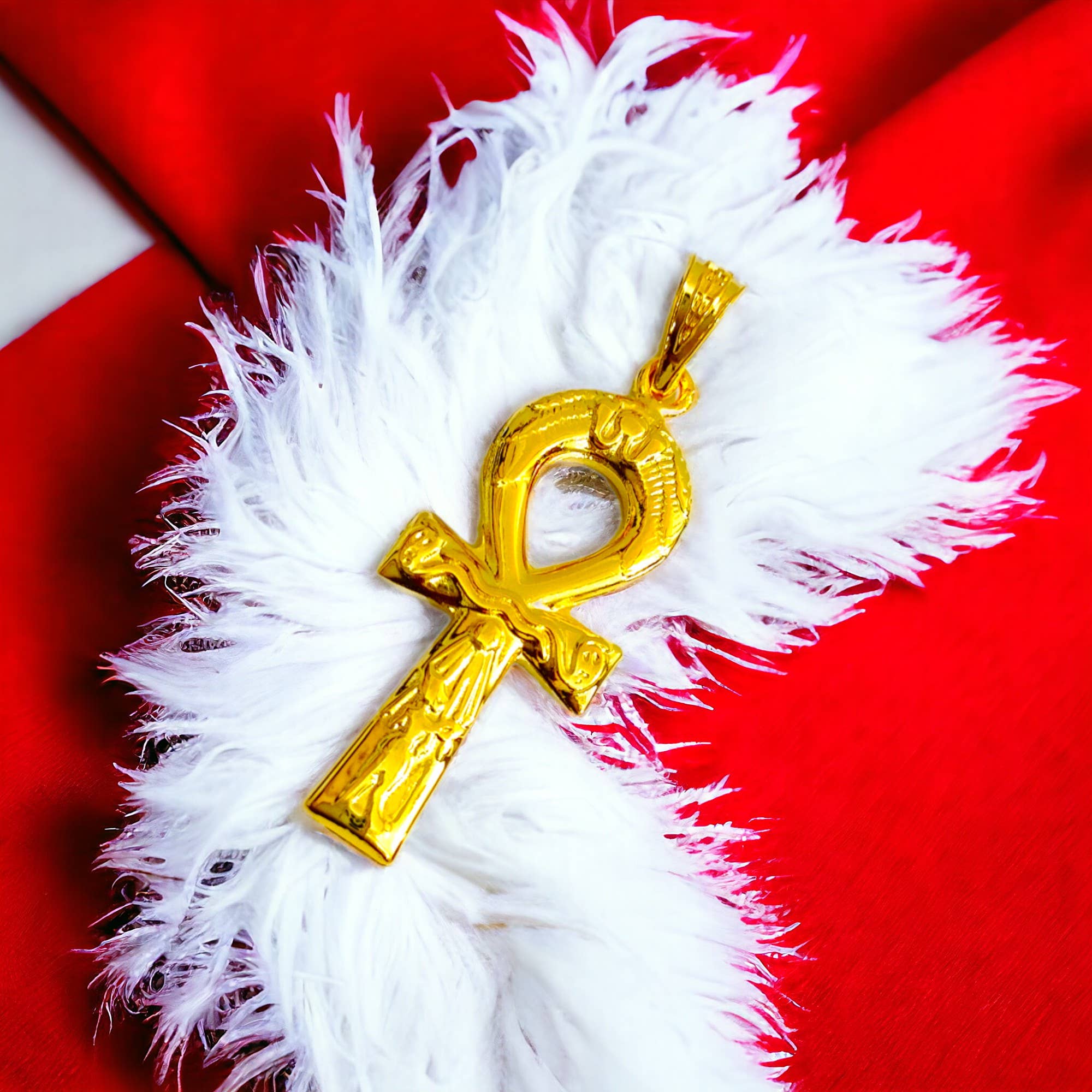 ALADDIN'S LAMP JEWELRY - Wholesale Individual Charm/Pendant - Gold Key Of Life Ankh Akhenaton Prayers Pendant3