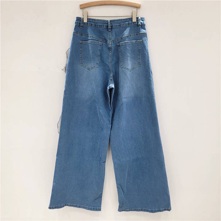 Sanyao Fashion - Wholesale Jeans - Women's - 1M261 2025 Handmade Washed Denim Pearl Tassel Wide-Leg Jeans1