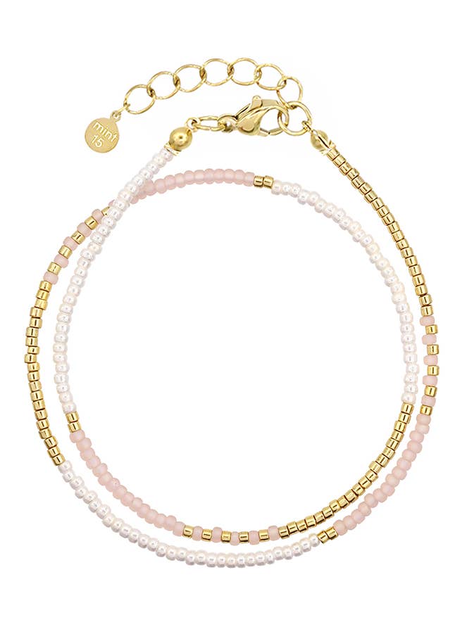 Beaded Wrap Bracelet - Vintage Pink & Pearl for wholesale by Mint15
