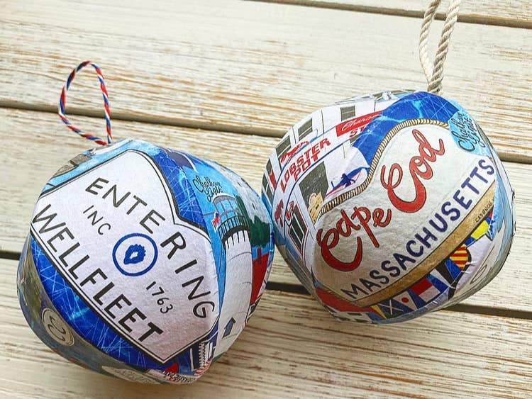 Domesticadence - Wholesale Ornament Set - Hand-Drawn Cape Cod Handmade Mini-Globe- Custom Town Sign5