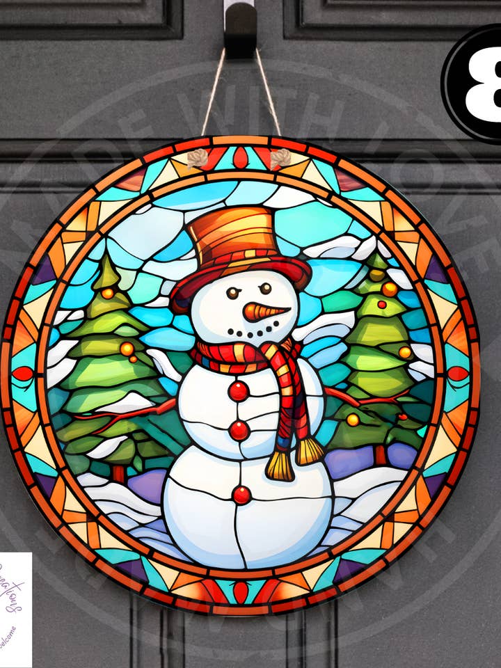 Panneau à suspendre pour porte de Noël en forme de bonhomme de neige pour la vente par KC Cloud Creations