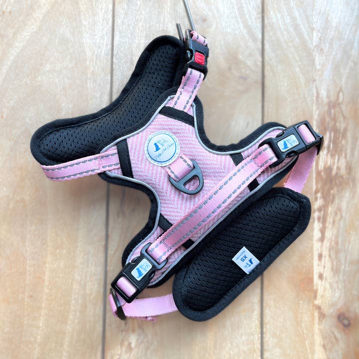 Peony Pink Tweed Padded Dog Harness for wholesale by Digby and Champ