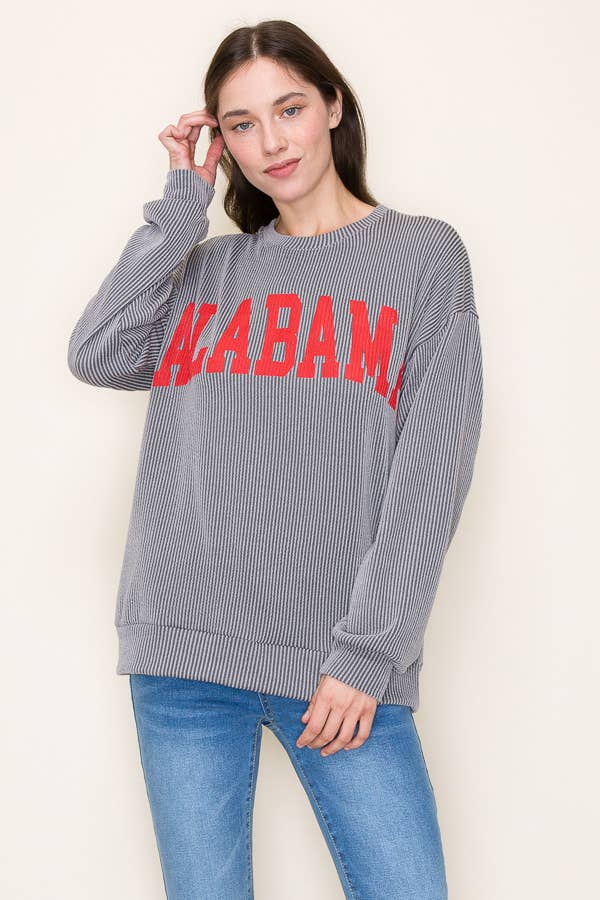 Tres Bien, Inc - Wholesale Graphic Sweatshirt - Women's - "ALABAMA" RIBBED L/S TOP5
