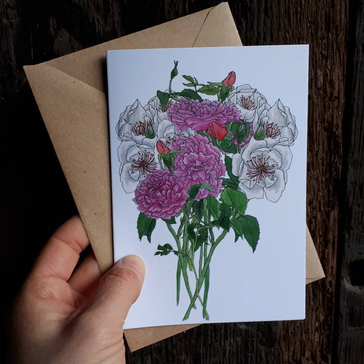 Roses Greeting Card, Blank inside for wholesale by Alice Draws The Line