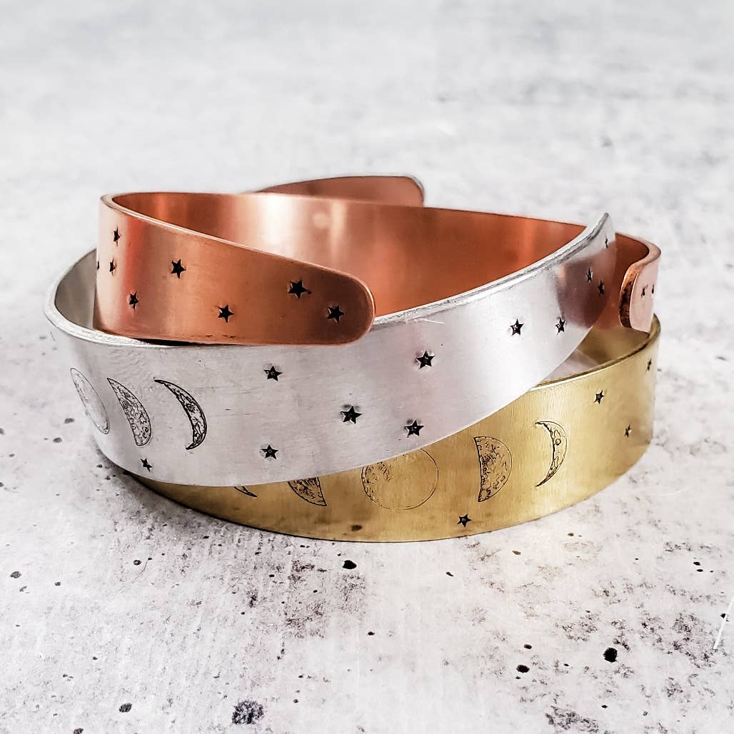 Salt and Sparkle - Wholesale Cuff Bracelet - Moon Phases Wide Cuff Bracelet in Aluminum/Copper/Brass3