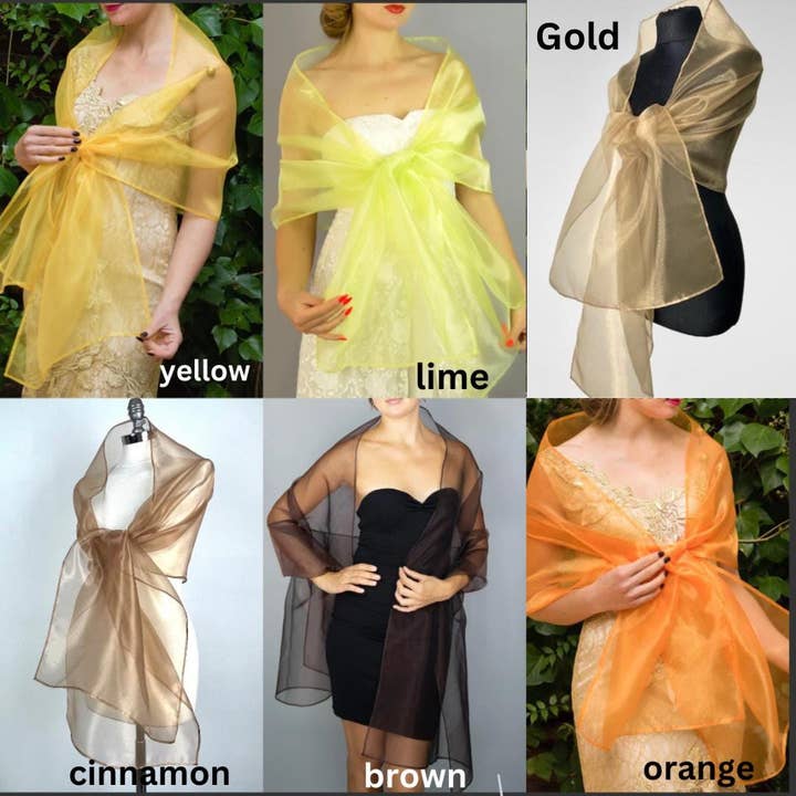 BridalSpain – Wrap - Mulher por atacado – Envolvimento, Xaile e Lenço de Organza Transparente Champanhe para a Noite