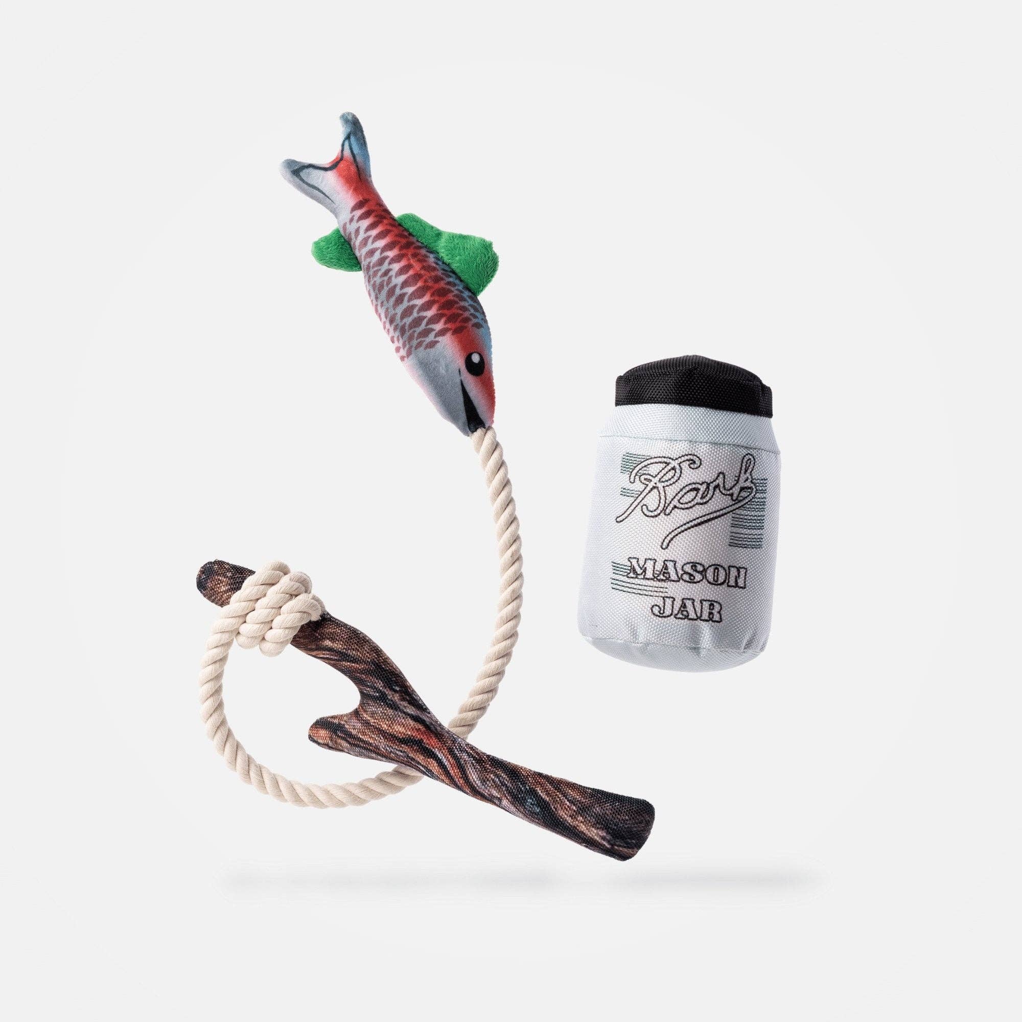 Silver Paw - Vente Set de jouets – chien - Lot de 2 jouets pour chiens Fish & Mason Jar