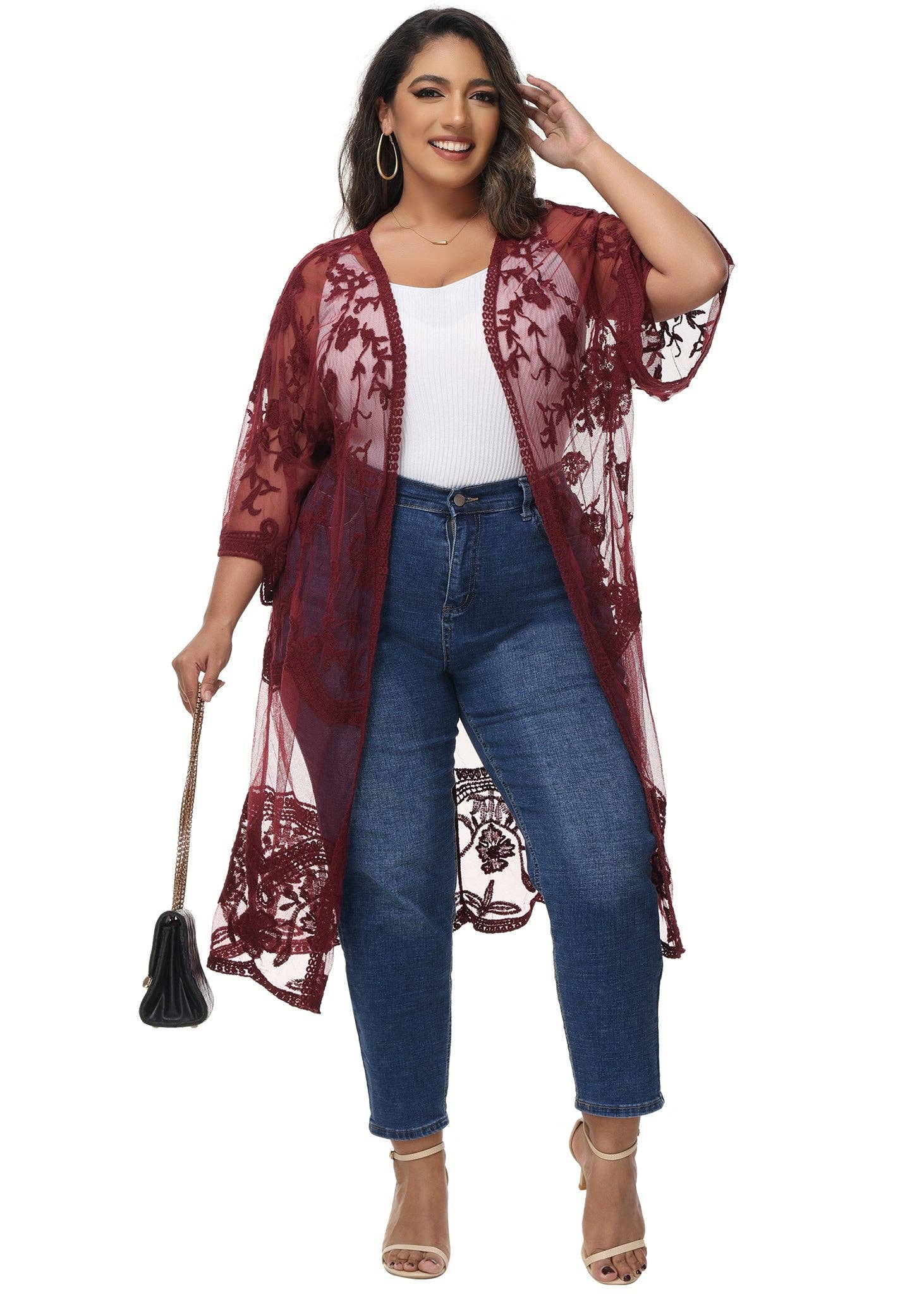 Anna Kaci Wholesale - Wholesale Cardigan - Women's - Women's Plus Size Lace Cardigan Open Front Floral Cardigan62