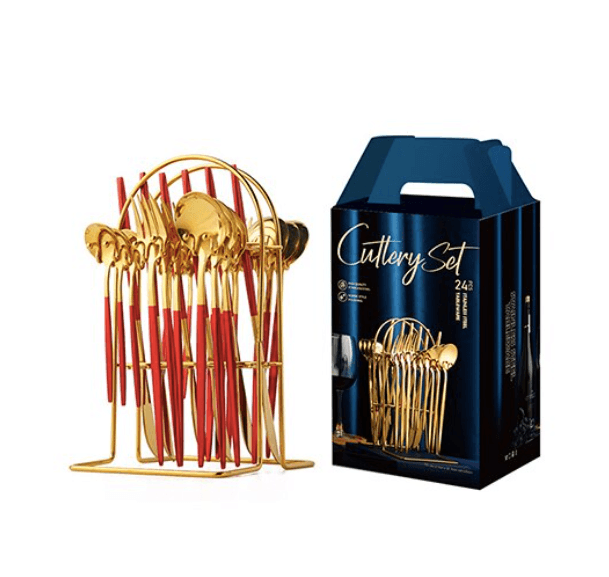 Homerely (We Cover All Import Duties) – Engroshandel Skærebestik sæt – 24-delt bestiksæt i rustfrit stål med opbevaringsstativ6