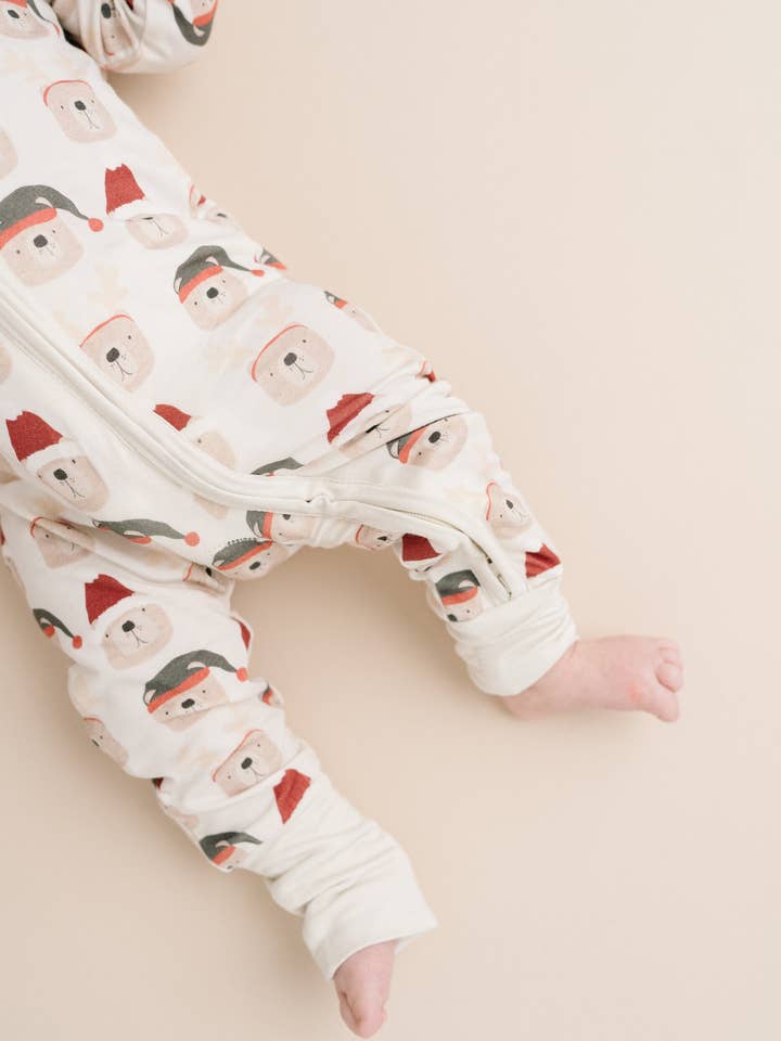 Little One Shop - Wholesale Sleepsuit - Baby - Beige Christmas Bears Bamboo Sleeper