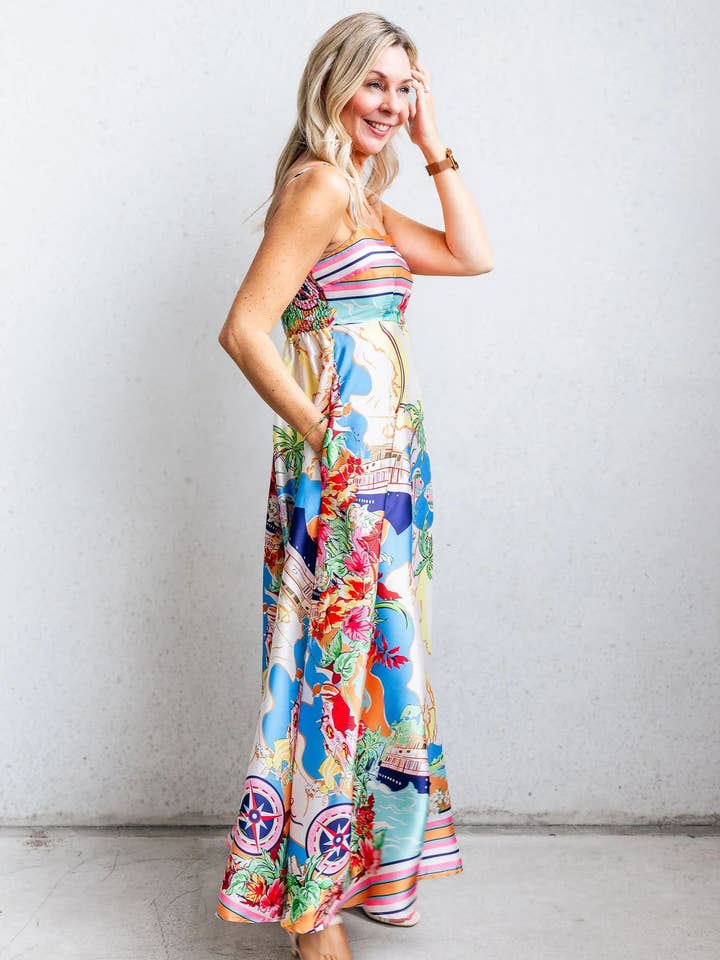 MULTICOLOR High-waisted print holiday swing halter dress for wholesale on Faire