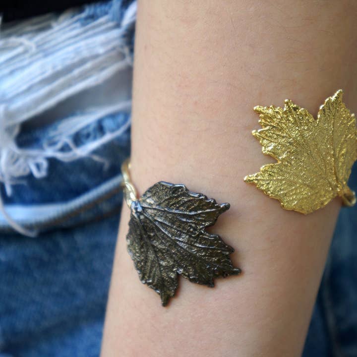 Handmade Sterling Silver Leaf Cuff Bracelet - Adjustable for wholesale by Mother Nature Jewelry