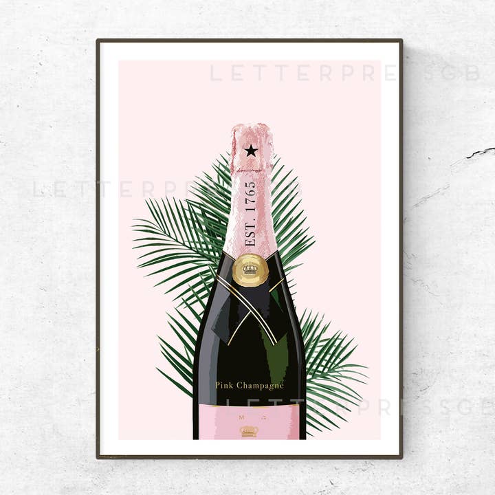 Fire Press – wholesale Art print – Pink Champagne Bottle Alcohol Print