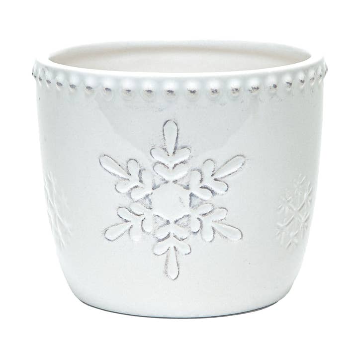 4"D Snowflake Pot with Beaded Rim - Dolomite Ceramic for wholesale by Jacobson