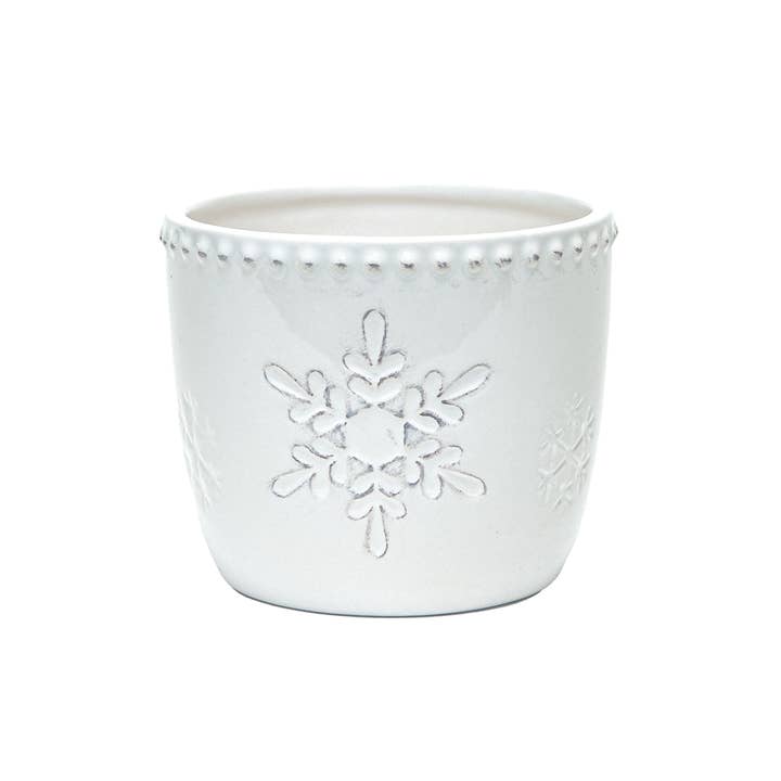 Jacobson - Wholesale Christmas Decoration - 4"D Snowflake Pot with Beaded Rim - Dolomite Ceramic0