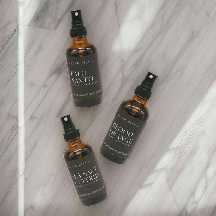 River Birch Candles - Wholesale Room & Linen Spray - Palo Santo - 4 oz Amber Glass Room + Linen Spray8