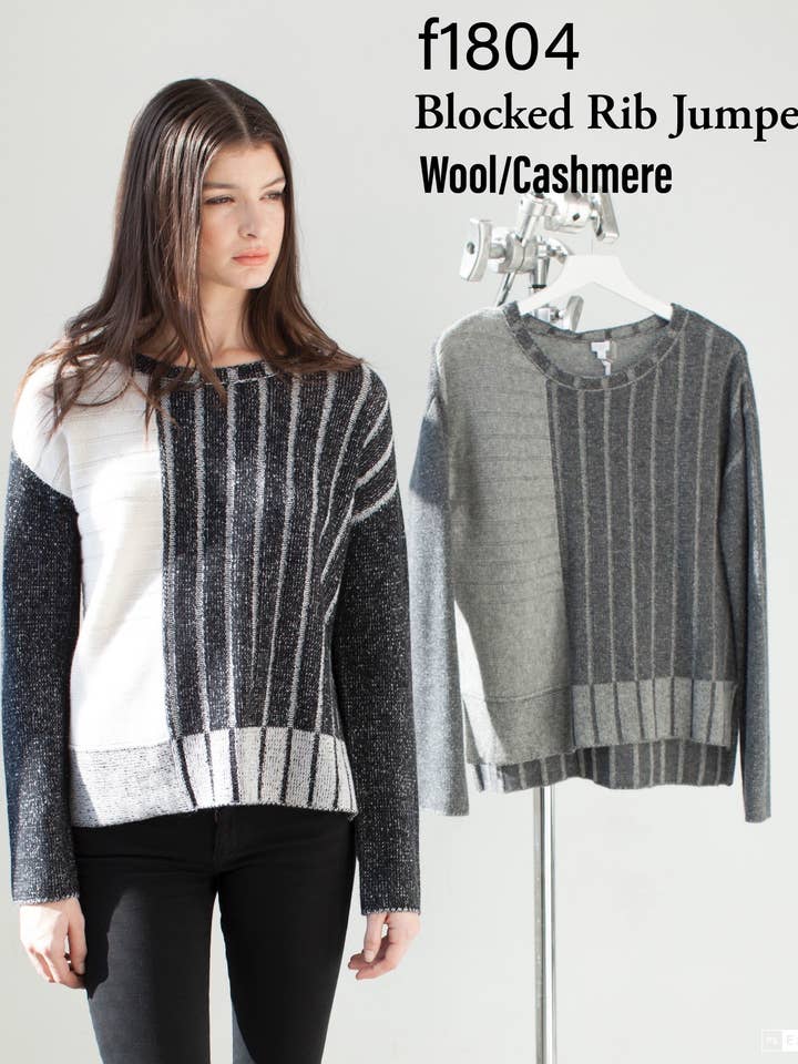 Close-Out Sale F1804 Blocked Rib Jumper Wool/Cashmere for wholesale by Belford