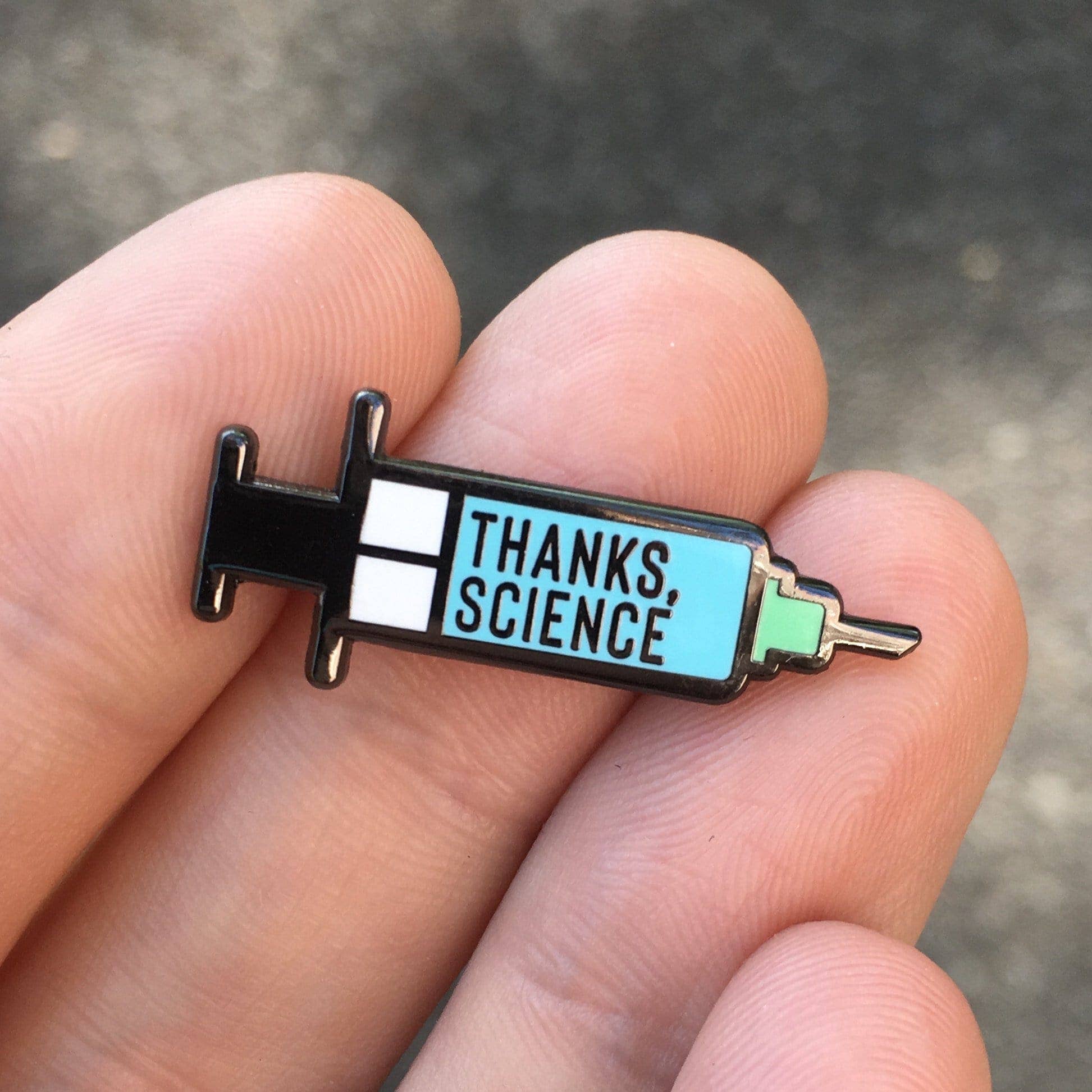 Dissent Pins - Wholesale Lapel Pin/Button - Thanks, Science - Vaccine Syringe Mini Pin