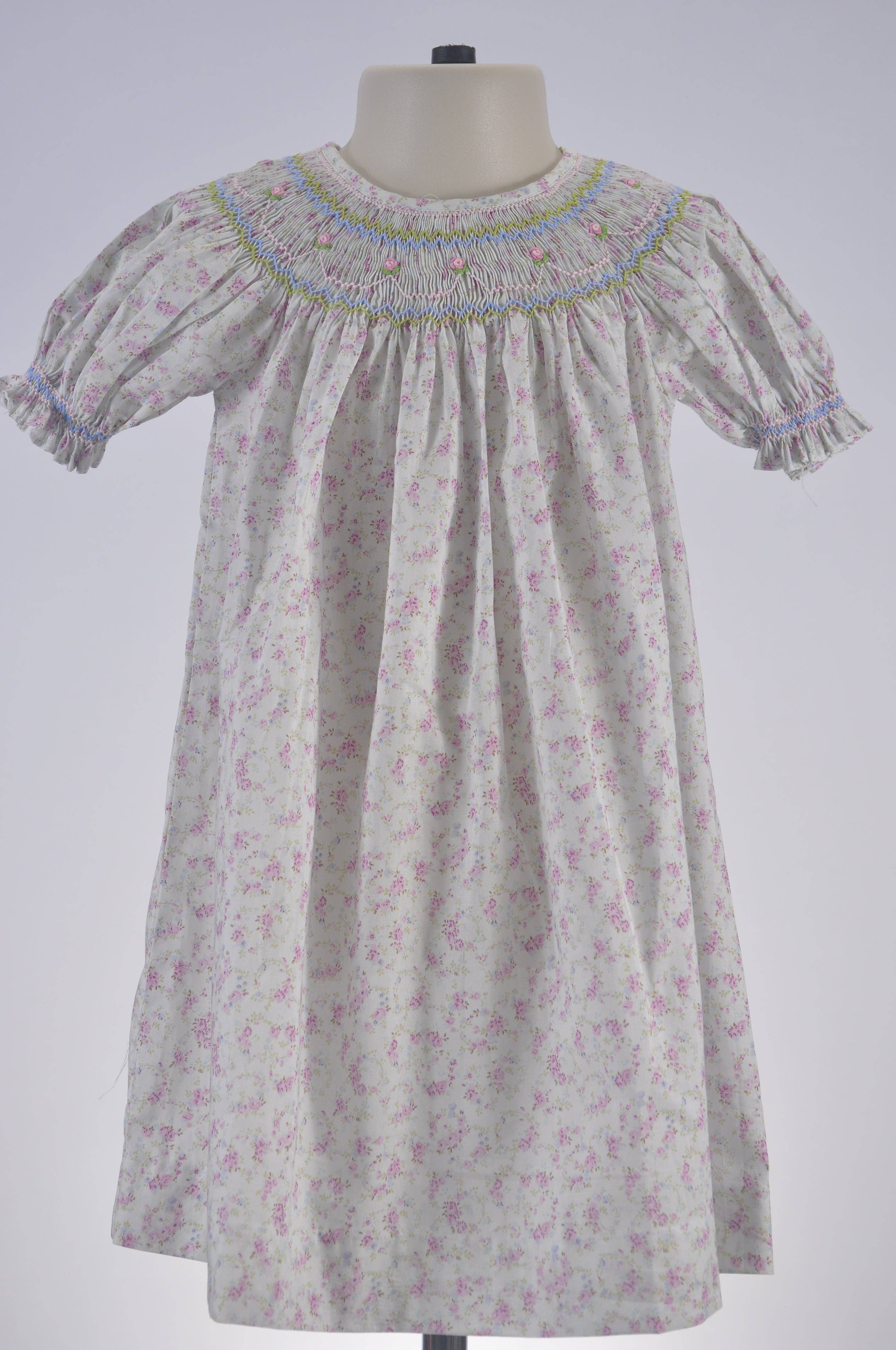 Hello Bebes! - Wholesale Dress - Kids - Floral Heirloom Smocked Short Bishop Sleeve Dress1