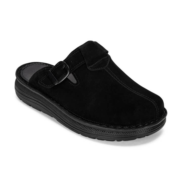 Nomad - Front Seam Suede Leather Clog | Black Suede for wholesale by Jerusalem Sandals