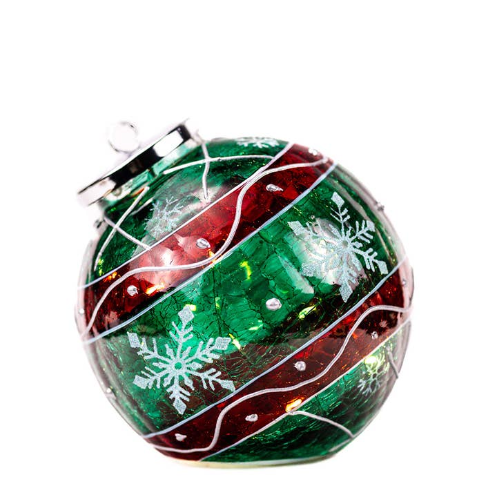 Green Snowflake Ornament Crackle Glass LED Holiday Lights for wholesale by A Cheerful Giver