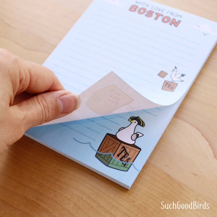 Such Good Birds - Wholesale Notepad - Boston Seagull Tea Party 5"x7" Note Pad - Love From Boston3