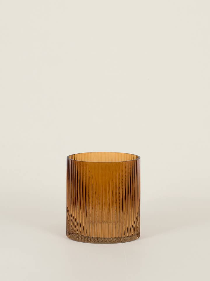 Short Fluted Glass Vase - Amber for wholesale by SUNNY HOME