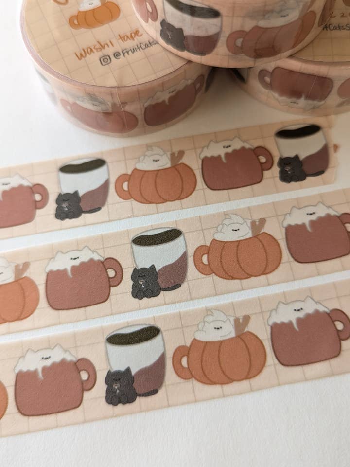 Coffee Cats Washi Tape for wholesale by Fruit Cats Studio