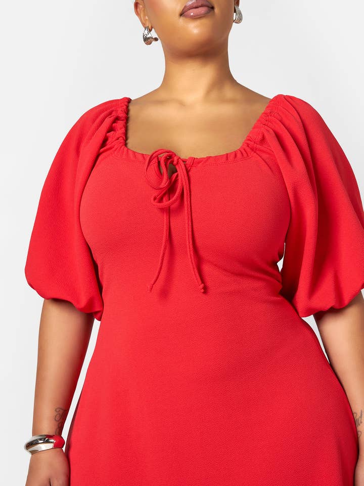 Red Mia Peasant Style A Line Midi Dress for wholesale on Faire2