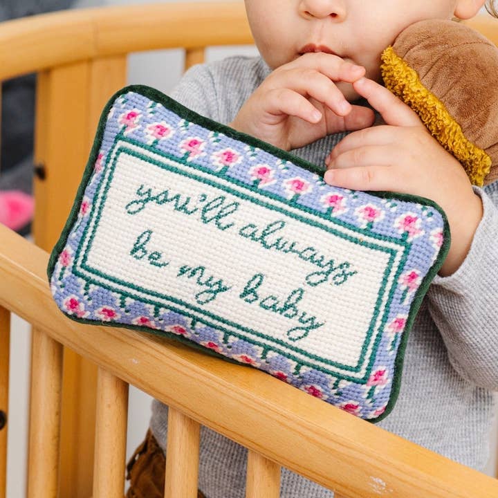 Be My Baby Mini Needlepoint Pillow for wholesale by Furbish Studio