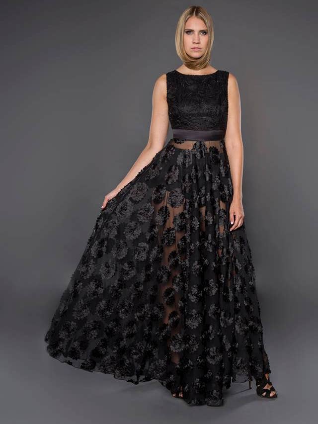 LONG BLACK LACE EVENING DRESS for wholesale by Gela Wesh