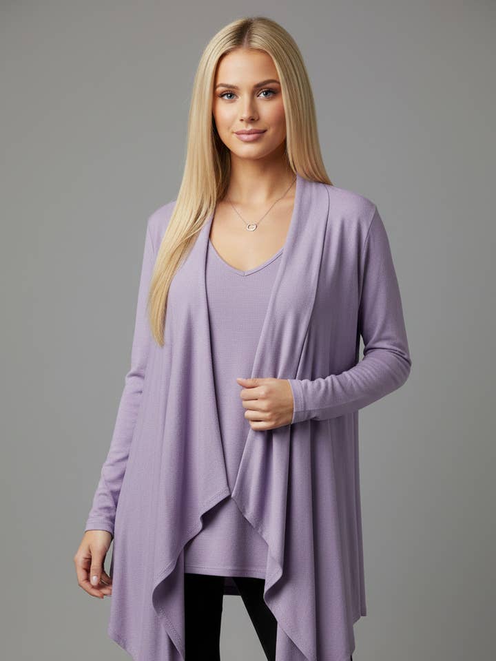 2252 Lavender 2-Piece Draped Cardigan & V-Neck Tank Set for wholesale by LTX Sportswear